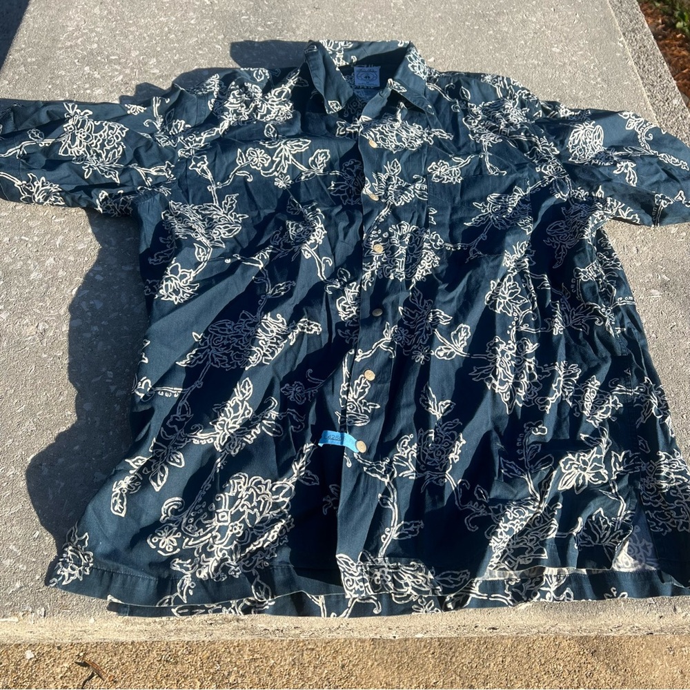 Brooks Brothers Sport Navy/White Tropical Print Cotton Short Sleeve Shirt Size M